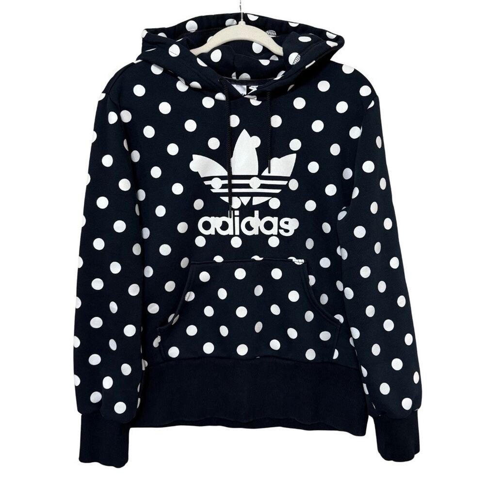 Adidas Women’s Trefoil Polka Dot Hoodie XL Black White RARE Long Sleeve Kangaroo